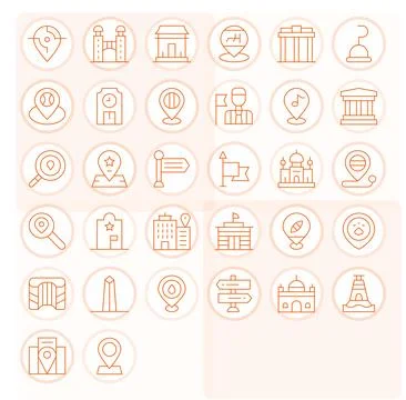 Landmark Ultimate Vector Package with 32 256x256 Thin Line PIXEL Perfect Icon Stock Illustration