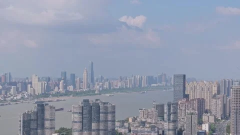 Landmark view of two rivers and four banks city in Wuhan, China Stock Footage 292508467