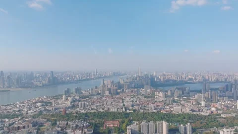 Landmark view of two rivers and four banks city in Wuhan, China Stock Footage 292508593