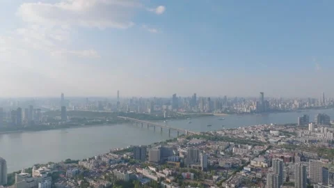 Landmark view of two rivers and four banks city in Wuhan, China Stock Footage 292508774