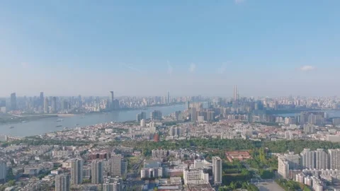 Landmark view of two rivers and four banks city in Wuhan, China Stock Footage 292508784