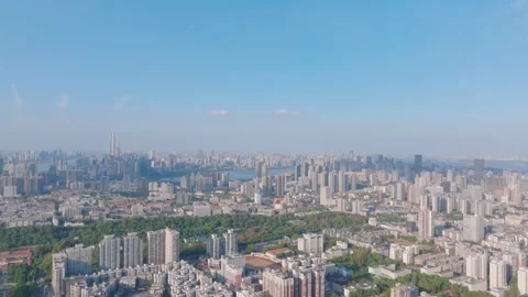 Landmark view of two rivers and four banks city in Wuhan, China Stock Footage 292508853