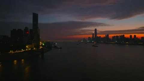 Landmark view of two rivers and four banks city in Wuhan, China Stock Footage 292509237