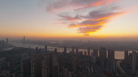 Landmark view of two rivers and four banks city in Wuhan, China Stock Footage 292509277