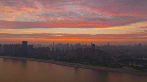 Landmark view of two rivers and four banks city in Wuhan, China Stock Footage 292509413