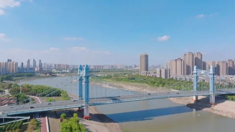 Landmark view of two rivers and four banks city in Wuhan, China Stock Footage 292509898