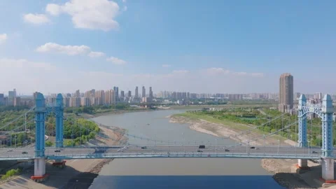 Landmark view of two rivers and four banks city in Wuhan, China Stock Footage 292509970