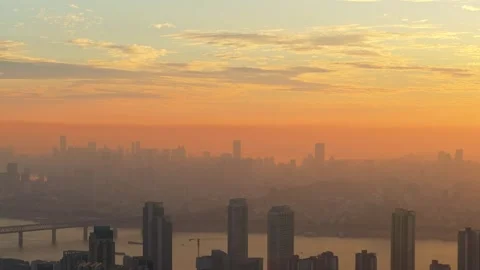 Landmark view of two rivers and four banks city in Wuhan, China Stock Footage 292510045