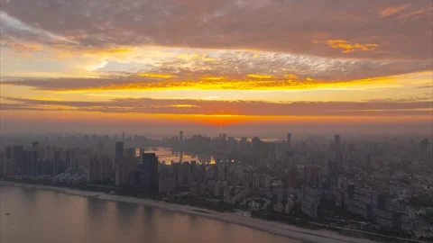 Landmark view of two rivers and four banks city in Wuhan, China Stock Footage 292510416