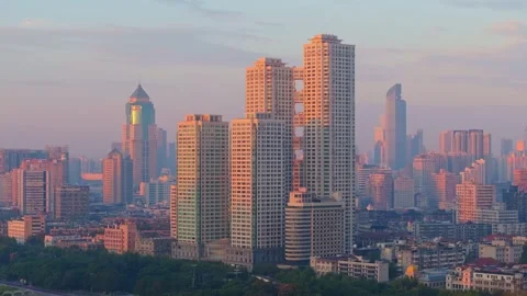 Landmark view of two rivers and four banks city in Wuhan, China Stock Footage 292510421