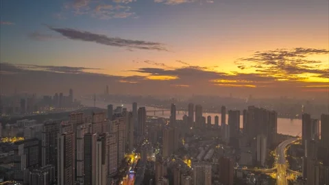 Landmark view of two rivers and four banks city in Wuhan, China Stock Footage 292510483