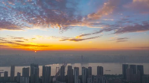 Landmark view of two rivers and four banks city in Wuhan, China Stock Footage 292510546