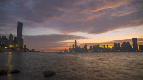 Landmark view of two rivers and four banks city in Wuhan, China Stock Footage 292510689
