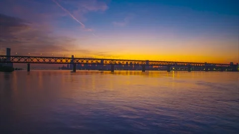 Landmark view of two rivers and four banks city in Wuhan, China Stock Footage 292510754