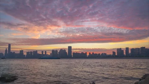 Landmark view of two rivers and four banks city in Wuhan, China Stock Footage 292510779