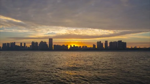 Landmark view of two rivers and four banks city in Wuhan, China Stock Footage 292510829