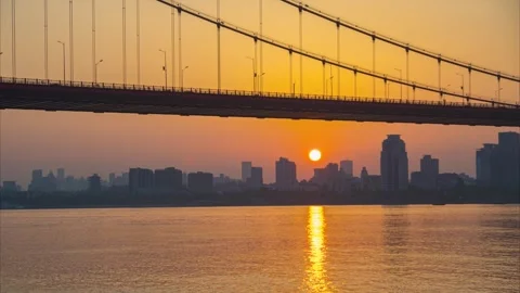 Landmark view of two rivers and four banks city in Wuhan, China Stock Footage 292510852