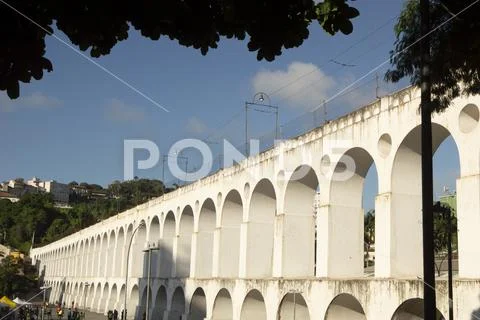 Landmark white arches of Arcos da Lapa in Centro of Rio de Janeiro Brazil. Stock Photos