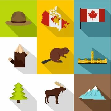 Landmarks of Canada icon set, flat style Illustration