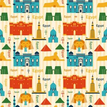 Landmarks of egypt seamless pattern Stock Illustration
