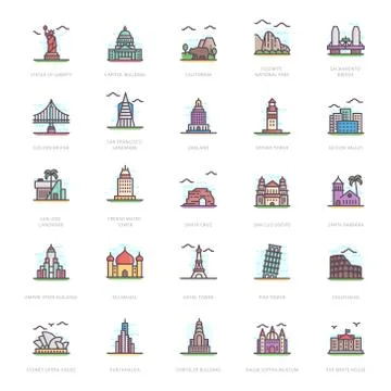 Landmarks Flat Icons Illustrazione stock
