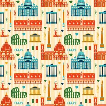 Landmarks of italy seamless pattern Stock Illustration