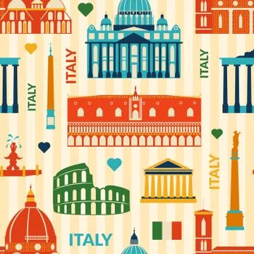 Landmarks of italy seamless pattern Stock Illustration
