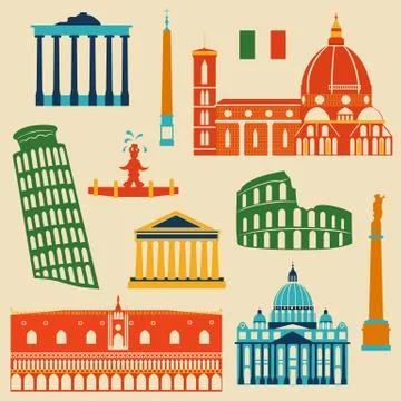 Landmarks of italy set Stock Illustration