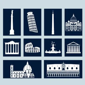 Landmarks of italy set Stock Illustration