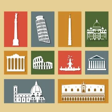 Landmarks of italy set Stock Illustration