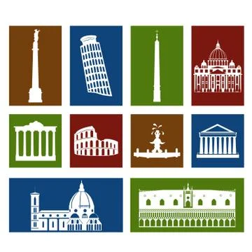 Landmarks of italy set Stock Illustration