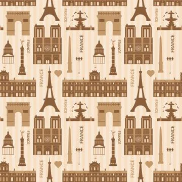 Landmarks of paris monochrome seamless pattern Illustrazione stock