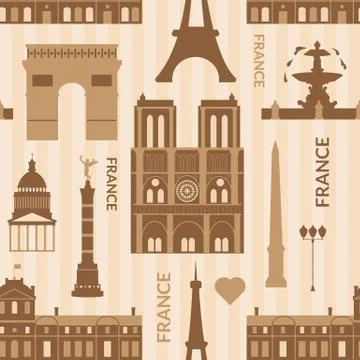 Landmarks of paris monochrome seamless pattern 스톡 일러스트