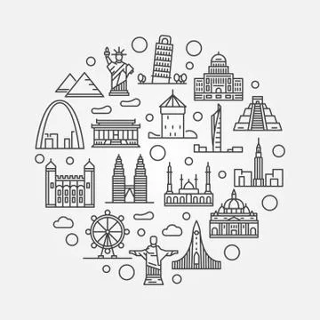 Landmarks round illustration Illustrazione stock