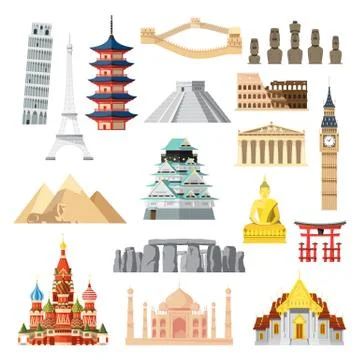 Landmarks set in flat design Stock Illustration