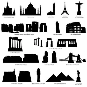 Landmarks silhouette set Stock Illustration