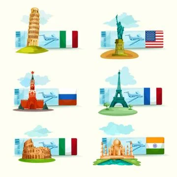 Landmarks Tickets Set Illustrazione stock