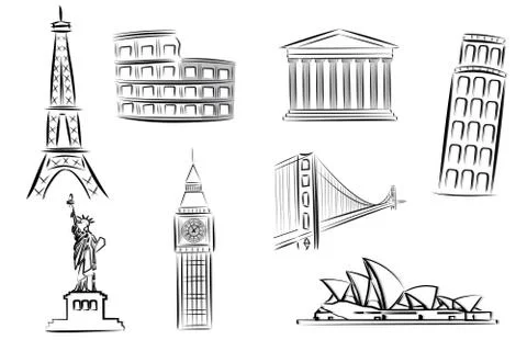 Landmarks vector silhouettes Stock Illustration