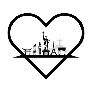 Landmarks of the World in the form of heart Stock Illustration