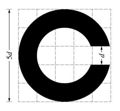 Landolt C optotype dimensions, a ring with a gap used for testing vision Stock Illustration