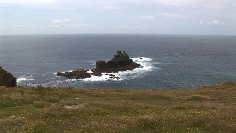 Land's End with Armed Knight rock formations in  Cornwall, England Stock-Footage 101490427