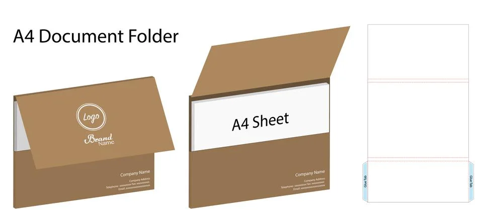 Landscape A4 document folder mockup with dieline Stock Illustration