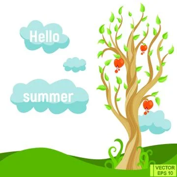 Landscape with an abstract tree 库存插图