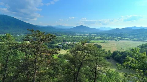 Landscape Aerial Shot of Smoky Mountains Valley Stock Footage