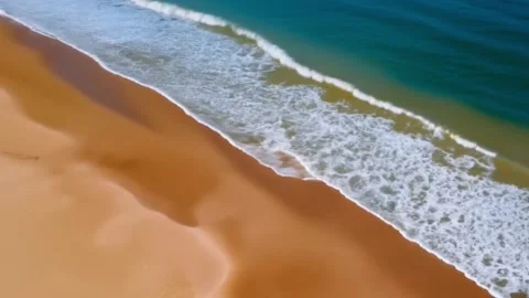 Landscape Aerial view of sandy beach and ocean with waves Stock Footage 280445850