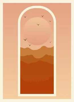 Landscape aesthetic desert window view poster Stock Illustration