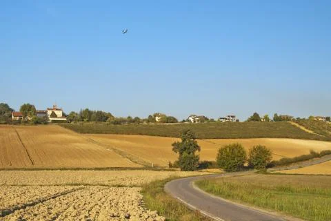Landscape with airplane Stock Photos