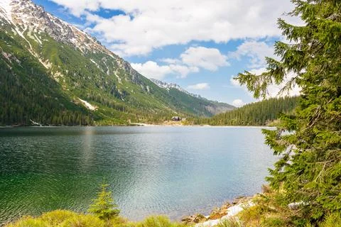 Landscape with alpine lake in spring Stock Photos