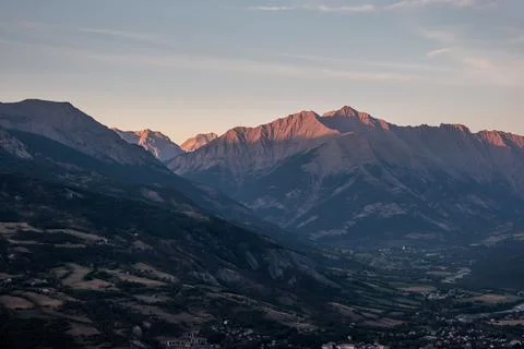 Landscape in the Alps at sunset Stock Photos