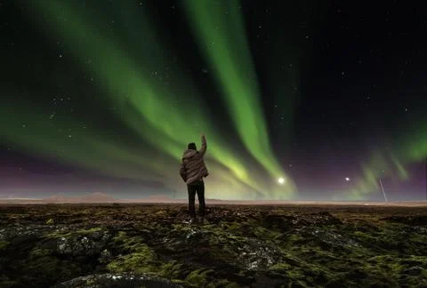 Landscape of amazing beautiful natural phenomenon Aurora Borealis Stock Photos